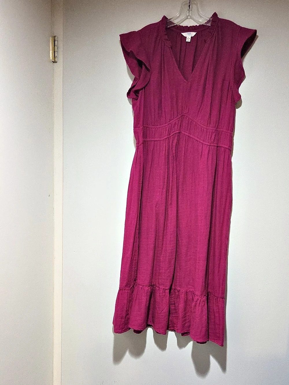 Time and Tru Ladies Ruffle Sleeve Maxi Dress in Cranberry Size Large